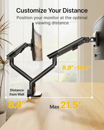 monTEK USB Dual Monitor Arm for 17-40" Screens, 24.3 lbs Each, Black
