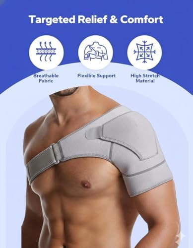 Shoulder Brace, Rotator Cuff Support Brace with Ice Pack Insertion Capability, Pressure for Preventing Strains and Dislocation, Alleviating Shoulder Pain, Adjustable Fit for Men and Women