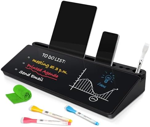 DOLLAR BOSS Glass Desk Whiteboard Small Dry Erase Board, All Black
