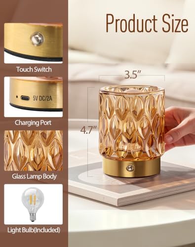 Cordless Small Rechargeable Table Lamp with 2600mAh Battery & Touch Control