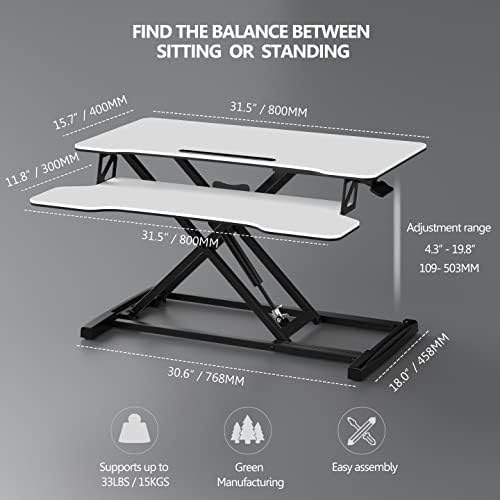 FITUEYES Height Adjustable Standing Desk 32” Wide Sit to Stand Converter
