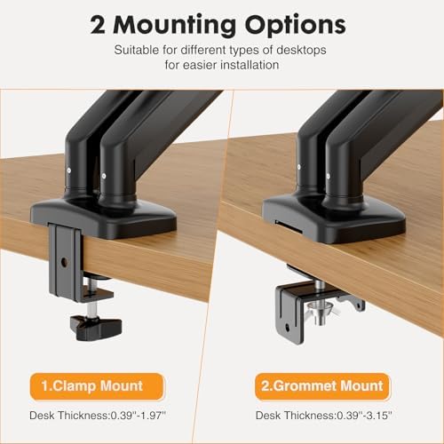 DUMOS Dual Monitor Mount for Desk, Gas Spring Monitor Arm for 2 Monitors Max 32 Inches, Fully Adjustable Double VESA Mount with C-Clamp/Grommet Base, Holds Screen 17.6 lbs