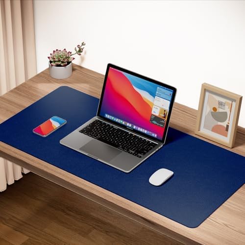 Boutilon Leather Desk Pad Protector,Non-Slip Mouse Pad,Laptop Desk Pad,Office Mouse Mat,Waterproof Leather Desk Blotter,Desk Writing Pad for Office and Home (S-Navy,24"x 14")