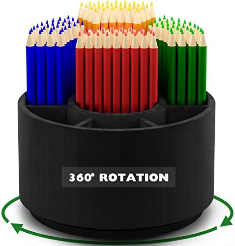 Bamboo Rotating Pencil Holder for Desk, Desk Organizer with 7 Compartments