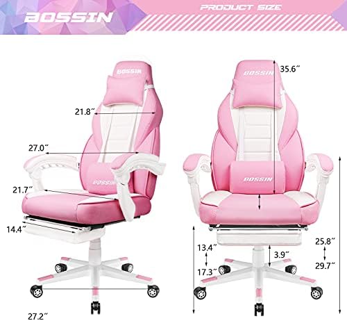 BOSSIN Big and Tall Gaming Chair with Footrest and Massage, 400lb Weight Capacity, Ergonomic Heavy Duty with Large Size Seat and High Back