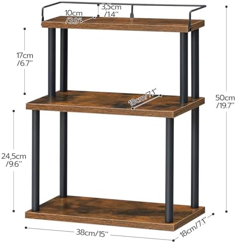 HOOBRO Kitchen Countertop Organizer, Moveable Corner Shelf, Desktop Storage Organizer for Countertop, Office Desk, Living Room, Rustic Brown and Black BF02TL01
