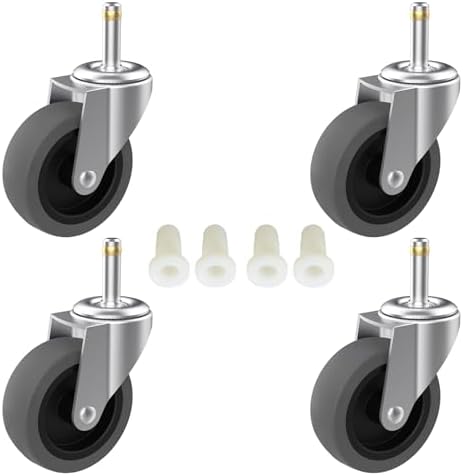 RILIDRI 3-Inch Swivel Stem Caster for Rubbermaid Mop Bucket Utility Cart, 7/16-Inch Stem Diameter Rubber Wheel Set of 4, Heavy Duty TPR Weber Grills Shop Vac Replacement Wheels
