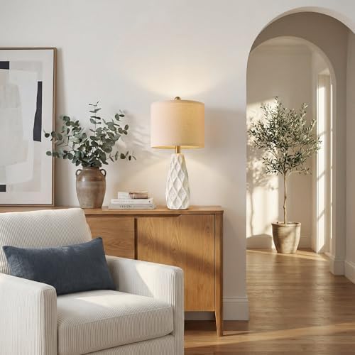 Samll Table Lamps Set of 2 for Living Room, 20.25" White Bedside Boho Lamps