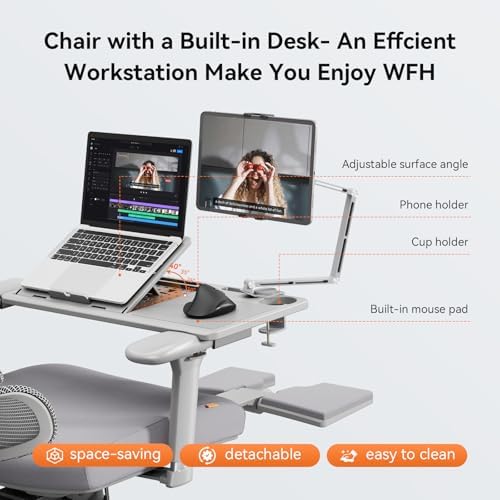 Newtral Office Chair Ergonomic - Home Office Desk Chair, Big and Tall Office Chair, Auto-Following Lumbar Support for Back Pain, Adjustable Seat Depth and Height (with Footrest + Laptop Tray, Gray)