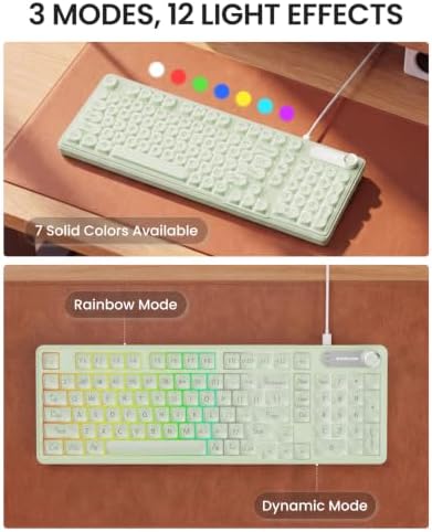 EWEADN Wired Creamy Keyboard with Number Pad, Media Knob, RGB Backlit-Green