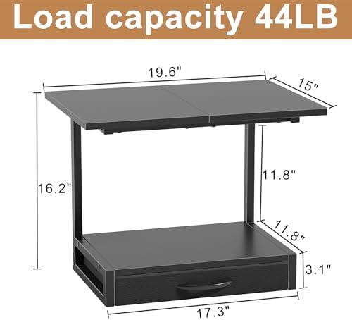 YAOHUOO 2-Tier Desktop Printer Stand with Fabric Drawer,19.6"x14.9" Black