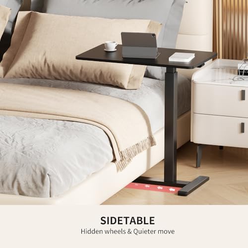 CROWNFURN Overbed Bedside Table with Hidden Casters,Adjustable Hospital & Home Use Bed Table, Rolling Laptop Table, Mobile Standing Desk,Black