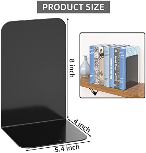 VFINE Bookends 4 Pairs, Black Metal Book Ends, Bookends for Shelves, Book Stopper for Heavy Books, Book Dividers for Home Office School Supplies