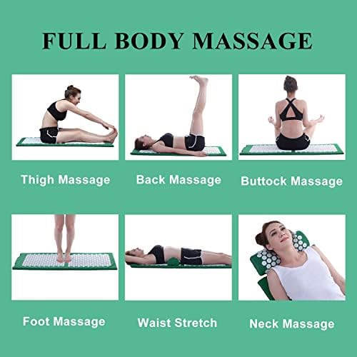 XiaoMaGe 47" Acupressure Mat and Pillow Set with Carry Bag (Green)