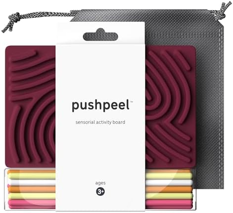 Pushpeel Sensory Activity Board: Silicone Fidget Toy for Calming, Stress, Anxiety, ADHD & Autism | Silent, No Mess | Kids 3+ & Adults | Includes Portable Travel Bag & 11 Strings