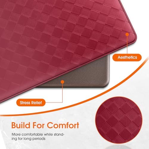 TranquilRelax 2-Piece Kitchen Mats, Cushioned Non-Slip Floor Mats, Burgundy