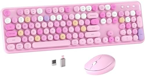 Colorful MPTOG Wireless Computer Keyboard and Mouse Combo (Pink-Colorful)