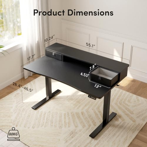 CubiCubi 55 x 28 Inch Electric Standing Desk with 2 Drawers, Black