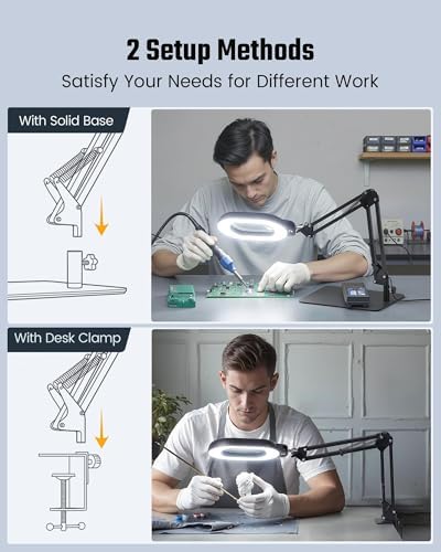 Square Magnifying Desk Lamp, Magnifying Glass with Light and Stand