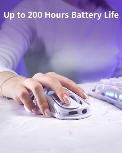 GravaStar Mercury M1 Pro Gaming Mouse, Lightweight Magnesium Alloy, 26,000 DPI, PAW3395DM Sensor, 5 Programmable Buttons, Support Wired/2.4GHz/BT, Up to 200 Hours Battery Life (Lavender Purple)