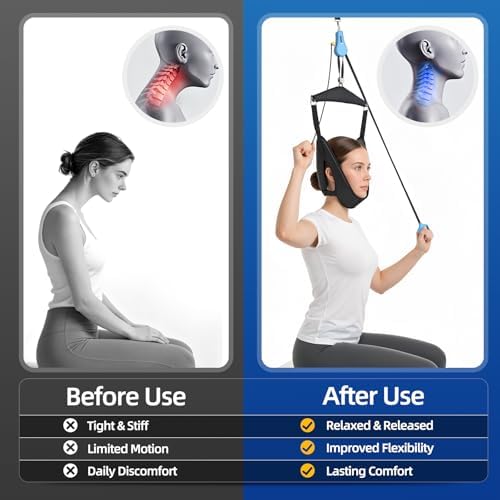 Cervical Traction Device Neck Stretcher Hammock, Over The Door Posture Corrector for Physical Therapy, Back Stretcher Neck Pain Arthritis