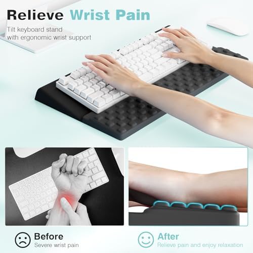 Ospelelf Keyboard Wrist Rest, Ergonomic Memory Foam Wrist Support for Typing & Gaming, Tilted Keyboard Pad, Aesthetic Desk Accessories for Office, Relief for Carpal Tunnel & Wrist Pain, Black Gray