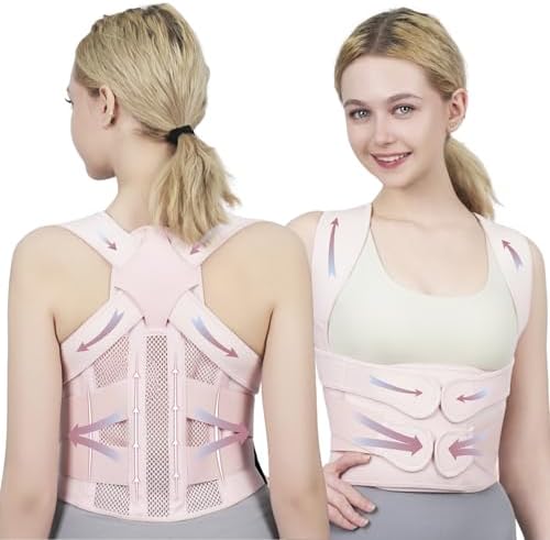 Posture Corrector for Women and Men Upgraded Back Brace, Adjustable Back Support for Upper and Lower Back Pain Relief, Shoulder Straightener for Hunchback, Scoliosis, Lumbar, Spine (Pink, Medium)