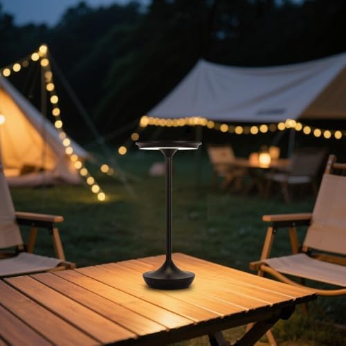2 Pack Cordless Rechargeable Table Lamps, Portable 6000mAh Battery Desk Lamp Waterproof 3 Color Stepless Dimming Black LED Table Light with Memory Function for Outdoor/Dinning/Patio/Restaurant (2Pack)