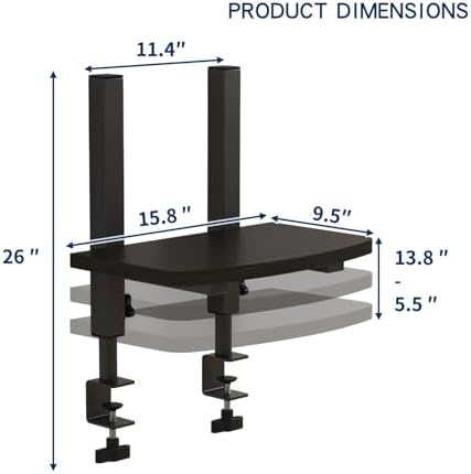 Adjustable Clamp-On Monitor Riser for Desk, Height Adjustable Monitor Stand with Space-Saving Design, Black MDF Shelf for Home Office, Workstation, and Study Setup (Black)