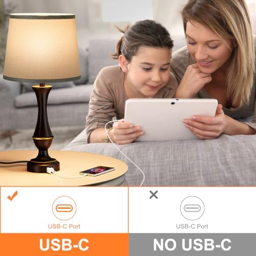 Touch Lamps for Nightstand, 3 Way Dimmable Lamps for Bedroom with USB C+A