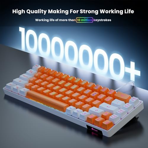 GEODMAER 65% Gaming Keyboard, LED Backlit Mini Wired Keyboard, Ultra-Compact Anti-Ghosting No-Conflict 68 Keys Membrane Gaming Wired Keyboard for PC Laptop Windows Gamer(Orange-White)