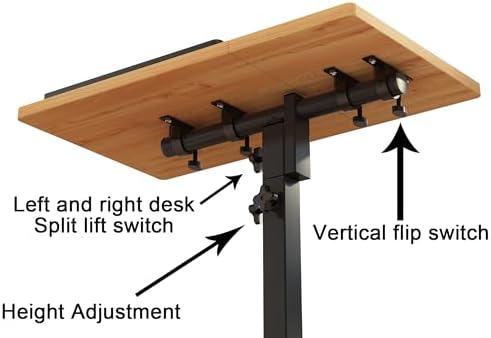 TigerDad Mobile Adjustable Height Laptop Stand PC Computer Portable Notebook Swivel Laptop Desk Rolling Table Desk Cart Tiltable with Wheels Casters& Mouse Pad Table (Wood)