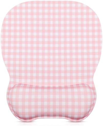 Sabary Pink Gingham Mouse Pad with Wrist Rest Checkered Mouse Pad