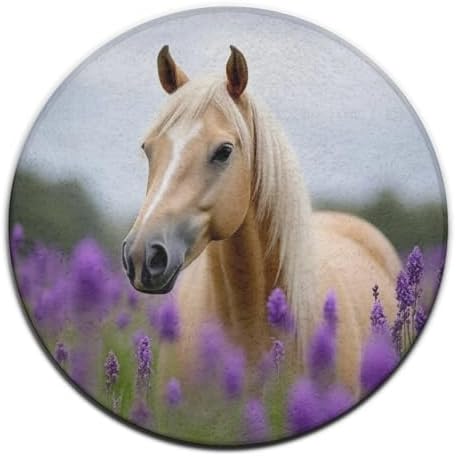 Fashion Round Area Rug Large Non Slip Carpet, Lavender Horse Unisex Home Decor Mat