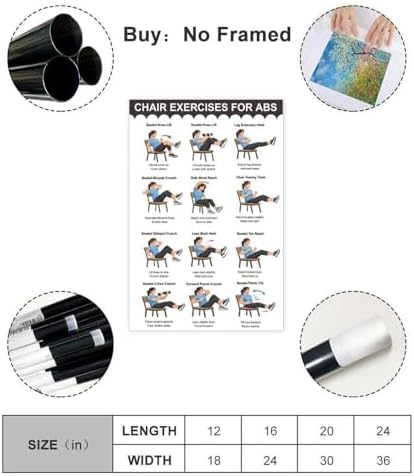 Chair Exercises for Abs Seated Core Workout Chart Adult Fitness Canvas Poster Bedroom Decor Room Decor Unframe 20x30inch