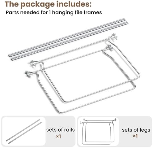 SUNEE Hanging File Folder Frame, Letter Size File Drawer Organizer for Desks, Adjustable File Cabinet Rails 13.5 to 17.5 Inches, Set of 1