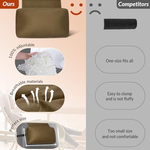 Head Recliner Pillow Adjustable Shredded Memory Foam Headrest Pillow for Recliners,Non-Slip Velvet Cushion for Pain Relief Neck Support Pillow for Travel Home Recliner Sofa Armchair (Brown)