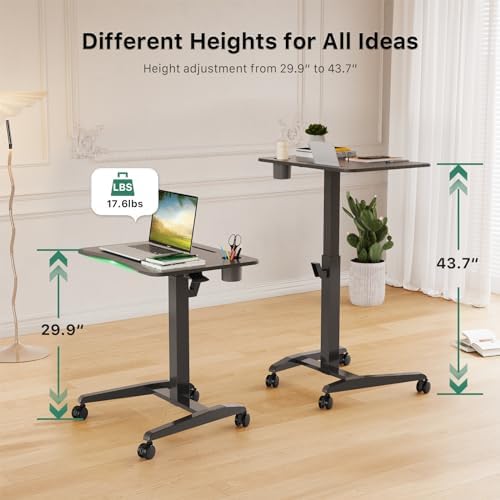 Gibbon Mounts 27" Mobile Rolling Standing Desk with Lockable Wheels, Black