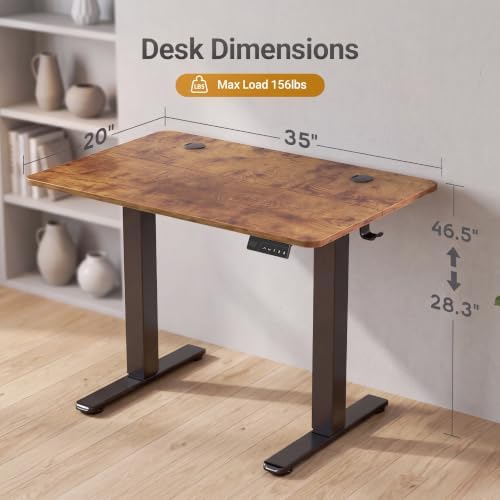Claiks Electric Small Standing Desk, 35x20 Inch, Rustic Brown