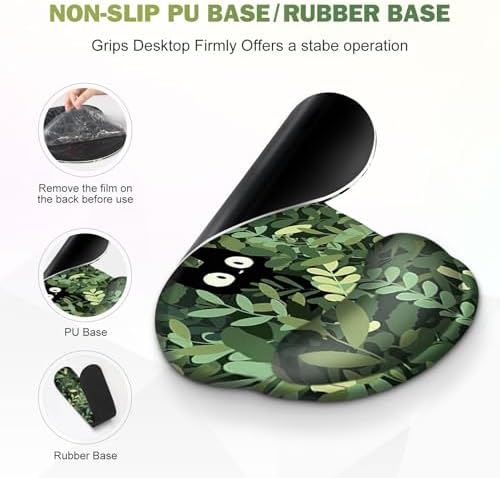 Large Desk Mat, Cute Anime Cats Gaming Mouse Pad, Desk Pad Protector, XXL Mousepad + Keyboard Wrist Rest+Mouse Wrist Rest+Coaster Set with Ergonomic Desk Pad for Home Office PC Computer, Green Leaves