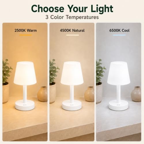 Rechargeable Table Lamp, Mini Cordless Shower Lamp for Bathroom, IP54