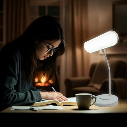 Portable Wireless Desk Lamp, Stepless Dimming & 3 Light Colors, USB Rechargeable Night Light, White