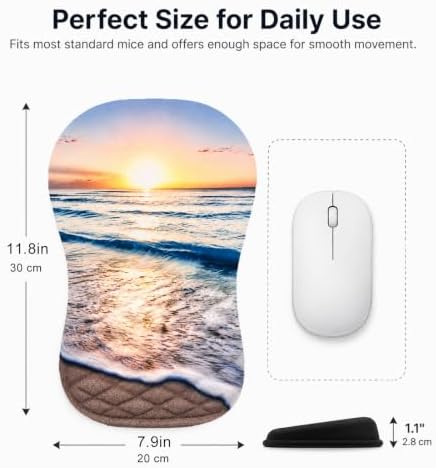 Ergonomic Mouse Pad with Wrist Rest, Mouse Pad with Memory Foam Massage Support, Non-Slip PU Base, Comfortable Typing Cushion for Home Office Computer Laptop, Beach