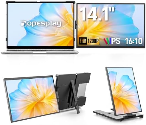 Dopesplay Laptop Screen Extender, 14" FHD 1200P IPS External Portable Monitor for Laptop, Plug & Play Dual Screen Monitor for 14"-17" Laptops, Compatible with Mac, Wins, Chrome, Android, Dex