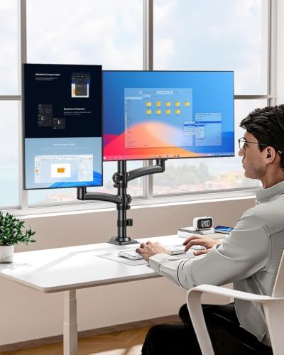 Dual Monitor Stand for 2 Screens up to 32 inch, Vertical Stacked Dual Monitor Mount, Full Motion Adjustable Tall Double Monitor Desk Mount, Each Arm Holds 4.4-22lbs, VESA 75/100mm, Black, Freelift