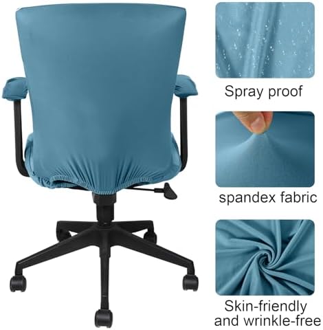 Tallew 4 Pcs Office Chair Covers Set Computer Universal Protective Stretchable Chair Seat Covers Desk Armrest Cover Slipcovers Pads Office Cushion Backrest for Rotating(Regular,Grayish Blue)