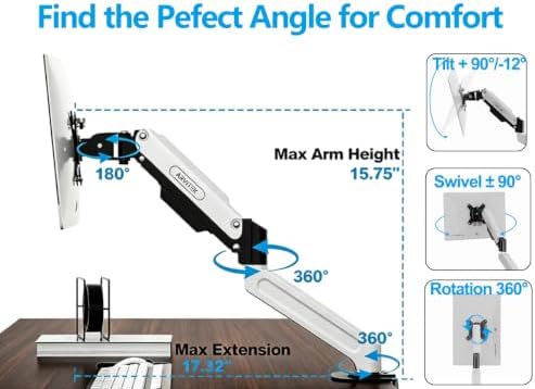 Single Monitor Mount for 13-32" Screens, 20lbs (Max), White