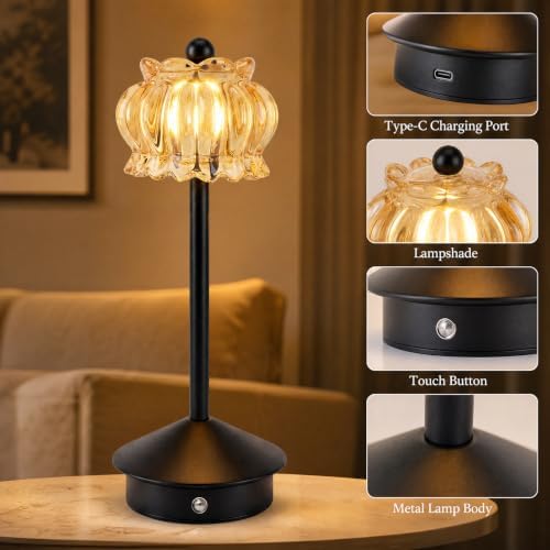 Rechargeable Cordless Table Lamp of 2,Portable LED Desk Lamps,Gold