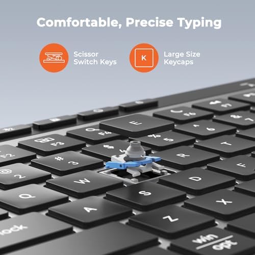 MEETION Wireless Ergonomic Keyboard and Mouse, Split Curved Bluetooth & 2.4G Keyboard Mouse Set, Cushioned Palm Rest, Full-Size, 4-Level DPI Adjustable Mouse (Black)