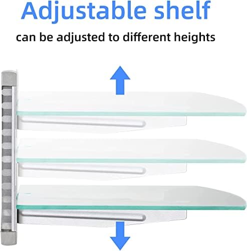 suptek Glass Floating Shelves, TV Wall Mount with Shelf for DVD Player / PS4 / Cable Boxes/Game Consoles/Sky Box/TV Accessories, Media Shelf, Flat Wall Mount Bracket, 1 Tier Shelf, Silver